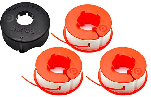 European Tools Original Bosch Ersatzteil - 3 Fadenrollen (F016L71599) und Spulenabdeckung (1619X08157) für Motorsensen der Art-Reihe (23, 26, 30) COMBITRIM und EASYTRIM