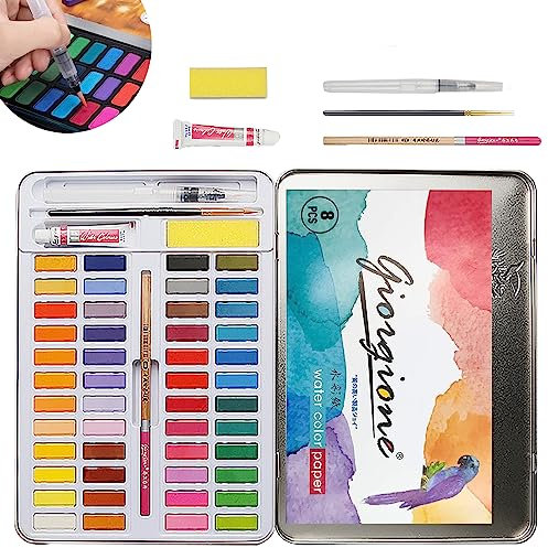 Niserelesa 48 Aquarellfarben Set, Auarellmalfarben Für Anfänger Und Malbegeisterte, Watercolor Set Mit Metallbox, Skizzierstift, Pinseln Und 8 Aquarellpapieren, Hohe Pigmentqualität, Gut Mischbar