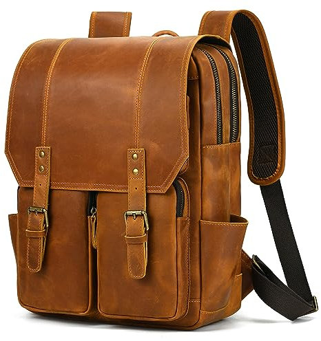 newsbirds Leder Laptop Rucksack 15.6 Zoll Rucksack Herren Groß, Business Rucksack Leder Laptoptasche Schulrucksack für Computer Arbeit Wandern Reisen Camping,für Herren, 2029 Hellbraun