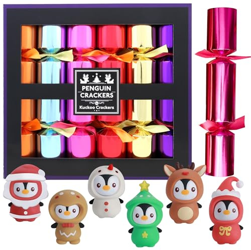 Kuckoo Crackers: 6 x 13-inch Squashy Penguin Puffer Christmas Crackers