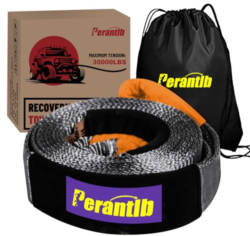 Bogserrem – kraftig spärrrem – 10 cm x 3 m (18 150 lbs) med bärväska, trippelförstärkta öglremmar – nödsituation offroad-bogserlina