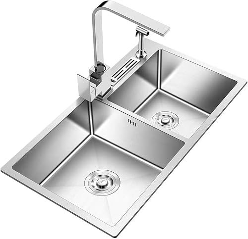 VISHUFASHION Évier de Cuisine. Évier encastré en Acier Inoxydable Fait à la Main, Double bac, égouttoir réversible, collecteur de déchets (Type:C)