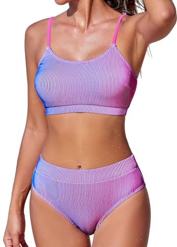 CUPSHE Conjunto de bikini para mujer con escote en U, cintura alta, bikini deportivo tipo tank, traje de baño estructurado de dos piezas, M