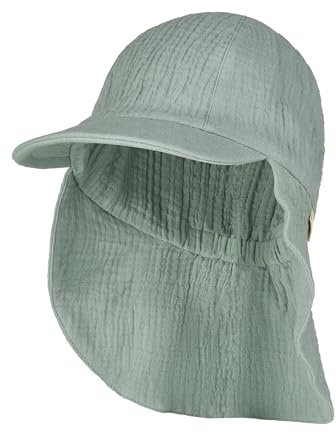 Sterntaler Schirmmütze Nacken Musselin - Unisex Mütze aus Baumwoll Musselin (Bio) - UV-Schutz 50+ Sonnenhut mit Nackenschutz - Baby- und Kinder Sommer Kopfbedeckung - mattgrün, Größe 53