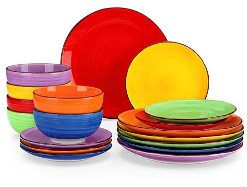 vancasso Serie BONITA Vajillas Completas 6 Personas, 18 Piezas, Pintados a Mano, Vajilla Moderna de Colores - Platos Llano, Platos de Postre y Cuencos de Cereales, Apto para Microondas