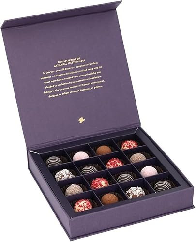 The Gourmet Selection, 16 Handmade Chocolate Truffles, Luxury Artisanal Gift Box by The Mayfair Chocolatier, Raspberry, Champagne, Prosecco, Milk Chocolate Gift for Birthday,Thank You,Anniversary 470g