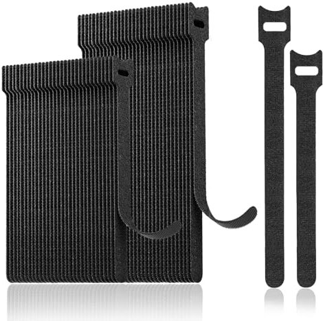 Bridas reutilizables organizador cables – Pack 50 unidades – Ordenar cables – Bridas Negras Ajustables para Gestión y Organizador de Cables, Cortable a Medida, Negro