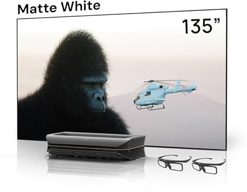 AWOL VISION Paquete de cine en casa – Incluye proyector láser LTV-3500 Pro 4K de distancia ultra corta + 135 pulgadas blanco mate + gafas DLP Link 3D (2 unidades