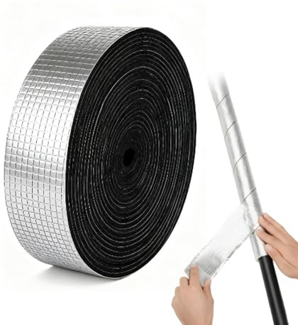 2.4 x 32.8 Ft Self-Adhesive Pipe Insulation Wrap - Foam & Foil Insulation Tape for Hot/Cold Water Pipes, Outdoor Winter Freeze Protection (1 Roll)