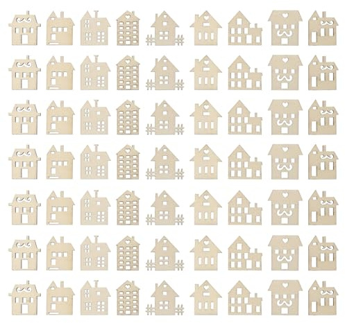 Angoily 100 Stück Haus Holzscheiben Unlackierte Leere Holzchips für Kindergarten Kinder DIY Malen und Basteln Kreative Holzdekoration
