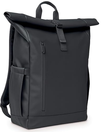 PEPA MEDINA | Mochila para Ordenador Portátil Laptop 15.6 | Impermeable, Acolchada, Enrollable, Cierre Rolltop | Ejecutiva Hombre | Trolley Strap para Maleta | Trabajo, Estudio o Viaje | Negro