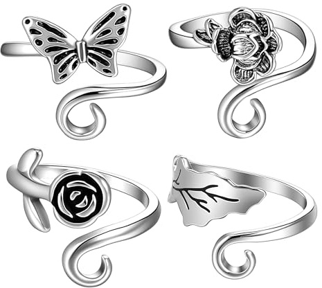 4 Pcs Crochet Rings for Fingers, Silver Adjustable Crochet Tension Ring Metal Yarn Guide for Easy Crocheting, Perfect Knitting Accessories for Crafters, Goft for Women Crocheting Lovers, 4 Style