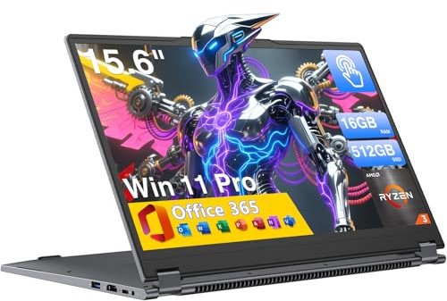 Yoga 2 en 1 Ordenador portátil de 15,6 pulgadas, Win 11 Pro 16 GB de RAM DDR4, 512 GB de SSD AMD Ryzen 3 3200U (hasta 3,5 GHz), AMD Radeon Vega 3,Pantalla táctil Full HD,Wi-FI 5,BT5.1,RJ45,Teclado