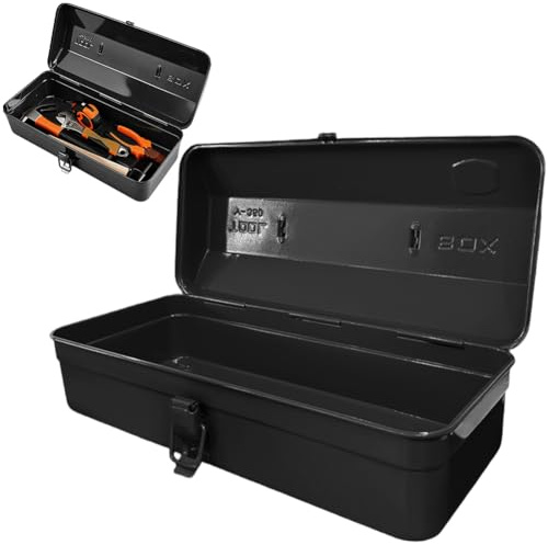 Boîte à outils multifonction avec boucle de serrure, vide, grande boîte à outils, 37 x 16 x 12 cm, robuste et durable, en métal avec poignée de transport, verrouillage pour le rangement et le