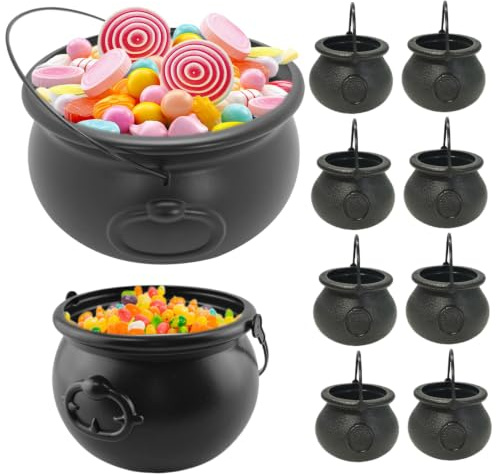 Wilafury 10 st halloween kittel set, plast häxa kittlar med handtag, inkluderar 33 tum, 20 cm och 3 svarta kittlar för halloweenfest och dekor