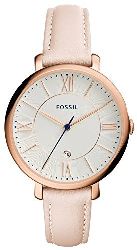 Fossil Damenuhr Jacqueline, Quarzwerk, 36mm Rose Gold Edelstahlgehäuse mit Lederarmband, ES3988