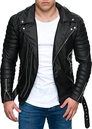 Reichstadt Herr konstläder äkta läder denim biker jacka, Svart - RS001 PU - silverdragkedja, XXL