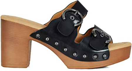 Altamoda Sandalia de Plataforma para Mujer Tacón de Madera Estilo Zuecos Negro (38 EU)