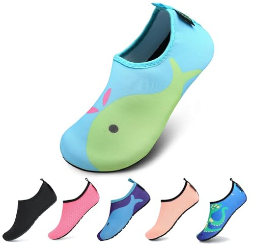 Niño Barefoot Swim Water Skin Shoes Calcetines Aqua para Piscina de Natación en la Playa Niños Niñas,Delfín Verde,24/25