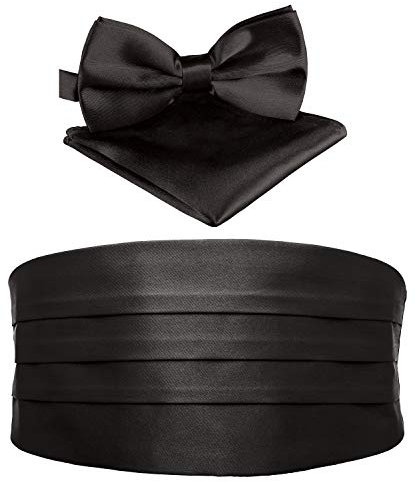 BomGuard Herren Kummerbund - Smoking 3er Set Schärpe Fliege Einstecktuch,schwarz