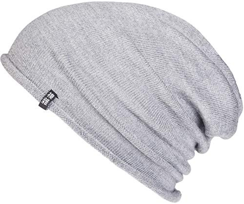 Enter the Complex® Leichte Merino Mütze, Einlagig Gestrickte Slouch Beanie, 100% Merino Wolle, Damen und Herren, Hellgrau