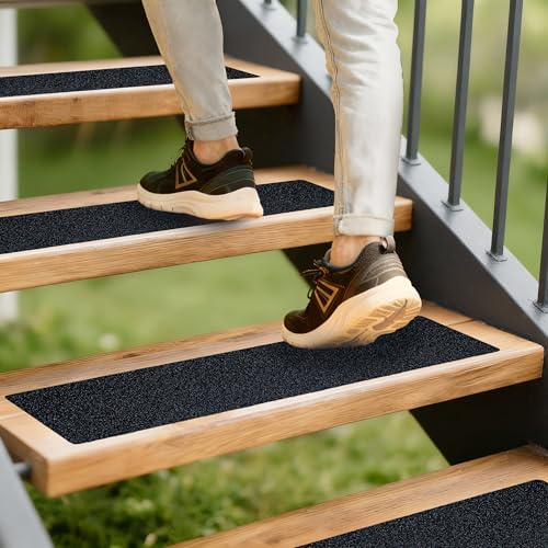 LifeGrip Anti Slip Traction Treads (10-Pack), 6 inch X 32 inch, Best Grip Tape Grit Non Slip, Outdoor Non Skid Tape, High Traction Friction Abrasive Adhesive for Stairs Step, Black