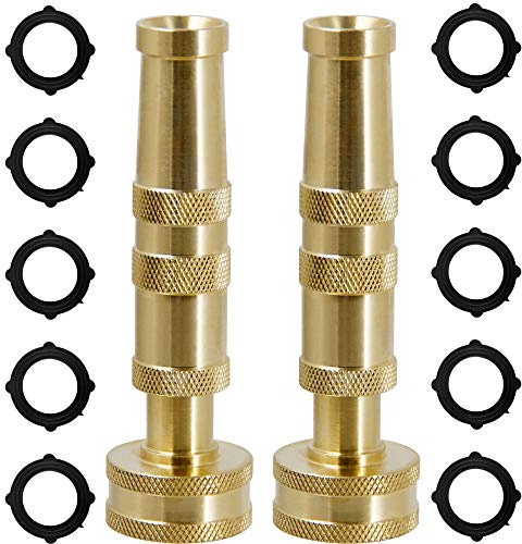 Triumpeek Solid Brass Hose Nozzle, 2 Pack 4 Heavy Duty Brass Garden Hose Nozzle with 10 Rubber Washers
