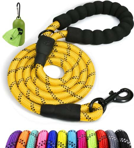 Taglory Rope Dog Lead with Soft Padded Handle – Reflective Rock Climbing Rope Lead for Medium and Large Dogs 180 cm 1.2 cm Yellow