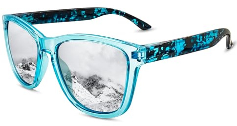 KANASTAL Occhiali da Sole Specchio Argento Blu Donna Uomo Polarizzati Specchiati Argentati Leopardo Montatura Fantasia UV400 Alla Moda Classici Sunglasses per Spiaggia Shopping -Argento Azzurri