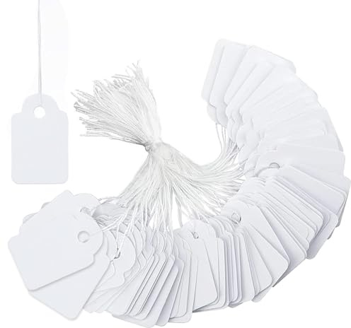 Price Tags, 500PCS Hang Strung Labels Tags with String 13 x 23mm Small Gift Price White Strung Tag for Display Jewelry Clothes Clothing Rings Prices
