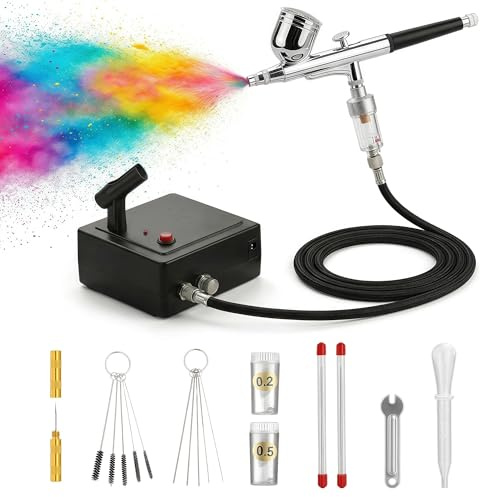 Magicrose Dual Action Mini AirCompressor Airbrush Kit Gravity Feed Air Brush with Spare Nozzle Needle and Airbrush Cleaning Kit Painting Mini Airbrush Set for Painting Portable Air Brush Set