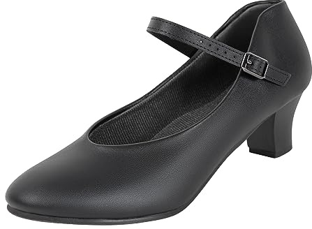 Dynadans Women's Character Shoe Ankle Strap 1.5'' Latin Dance Shoes Black 8.5