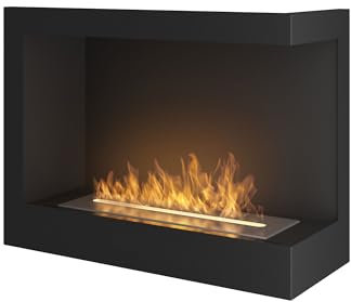 Eldstad bioetanol infälld kamin | svart kamin i stål med glas 60 x 45 cm