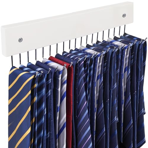 HAKDAY Tie Rack Wall Mounted, 180 Degree Rotating Tie Hanger Belt Holder Organizer Max 20 Storage for Purse, Scarves, Tank Top, Hats, Medals