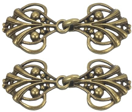 QUARKZMAN Broche de Capa, 2 Pares de Ganchos y Ojos para Coser, Cierres Vintage para Capas, Jerséis, Cuellos de Chal y Cardigans (Bronce)