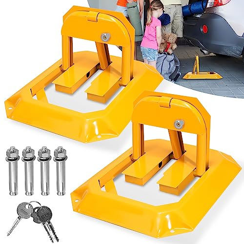 Izrielar 2 pezzi di sbarramento per parcheggio, pali pieghevoli con 6 chiavi, angoli rinforzati a forma di arco, design a rullo, resistenza agli urti, giallo
