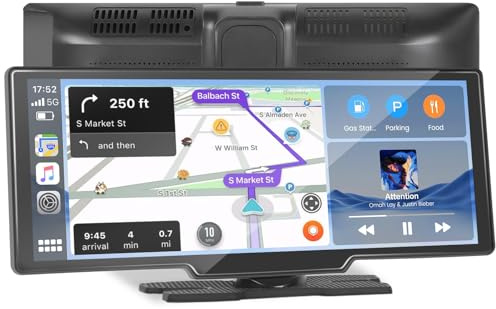 Inefala trådlös bilradio Carplay trådlös Andriod bil, bilskärm med 10,26 tums pekskärm, bärbar bilstereo, BT/FM/AUX/TF, spegellänk, GPS, röstassistent