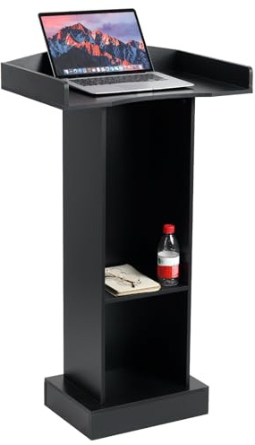 BEQUZON Podium Stand for Lectern Presentation Church Classroom, Pulpit with Wooden Heavy Base, Black Podium for Lecture, Wedding Speech (24''W x 41''H)