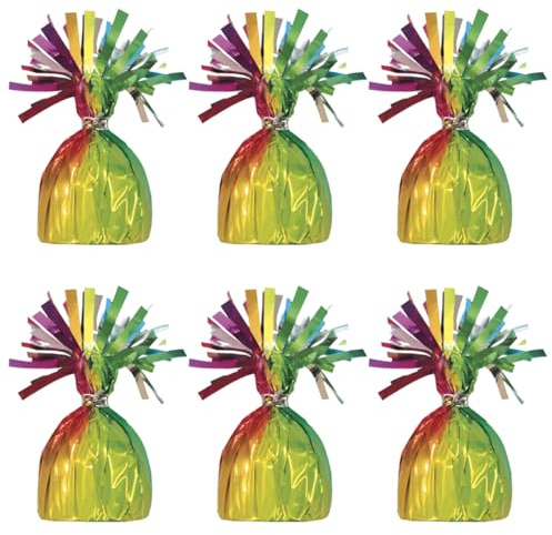 PARTYRAMA.CO.UK Foil Helium Balloon Weights - Pack of 6 - Durable & Colourful Rainbow Balloon Weights for Birthdays Parties, Events & Celebrations - Perfect Balloon Weight Holders