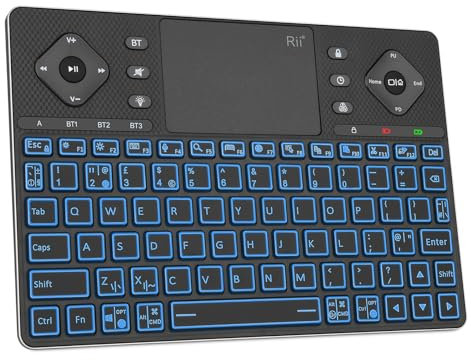 Rii K16+ Bluetooth Keyboard with Touchpad, Rechargeable Wireless Keyboard with RGB Backlit, Multimedia Keyboard for Tablet, iPad, PC, HTPC, Smart TV, Projector, Android TV, Laptop, UK Layout