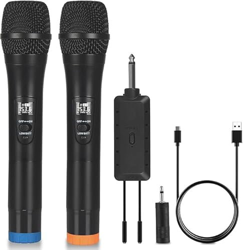 FOLTUSYMY Micrófono Inalámbrico Dinámico Dual Handphone System con Receptor Recargable 200 Pies para Karaoke, Cantar, Conferencias, Fiestas, Conferencias, Iglesia