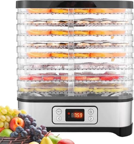 400W Dörrautomat mit Temperaturregler, BPA-freier Dehydrator für Lebensmittel, Fleisch, Obst und Gemüse, 8 Etagen
