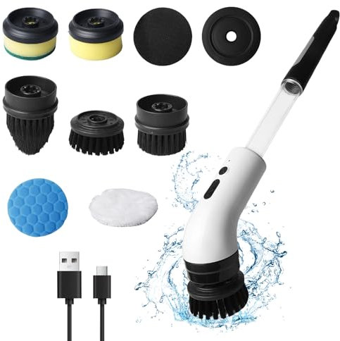 Cepillo de limpieza eléctrico para el hogar, IPX7, resistente al agua, cepillo de limpieza eléctrico, 9 en 1, cepillo de limpieza eléctrico, inalámbrico, con 7 cabezales intercambiables, para baño,