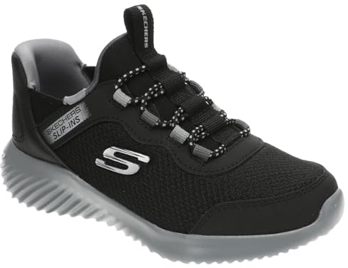 Skechers Bambini e ragazzi Bounder Brisk-Burst Slip-In ALLENATRICE, Black Synthetic / Textile / Charcoal Trim, 33 EU