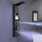 KINKIBOS Panneau de douche LED avec robinet et étagère, noir, colonne de douche 6 fonctions, douche pluie et cascade, buse de massage 2 modes, douchette à main et bec de baignoire cascade, acier