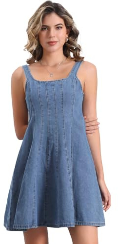 Allegra K Denim Dress for Women's Casual Tank Square Neck Mini Dress Light Blue m