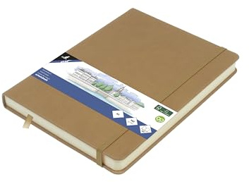 Kangaro Carnet de croquis artistique A5 en PU Taupe Couverture rigide 80 feuilles 140 g Papier crème avec élastique et ruban