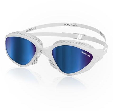 BUDDYSWIM Lunette Piscine Adulte OzeanX. Lunette Natation Homme avec Protection UV400. Lunette de Piscine Femme Antibuée,Verres Panoramiques XVISION. Ajustement Hydrodynamique Confortable pour Piscine