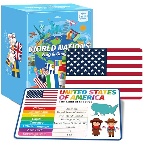 201 Countries of The World Flashcards Country Flag Continent Capital Language Learning Flash Cards Laminated Geography Culture Educational Cards Game Gift for Adults Family Classroom Teachers Students