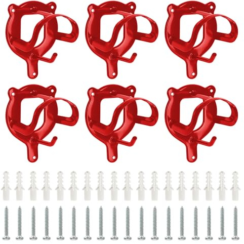 YIK TUNG Pack of 6 Horse Bridle Holders, Equestrian Bridle Hanger, Holder Bridle, Storage Halter Hanger, Hook Horse Tack, Metal Bridle Holder for Horses, Riding Stable, Saddle Chamber - Red